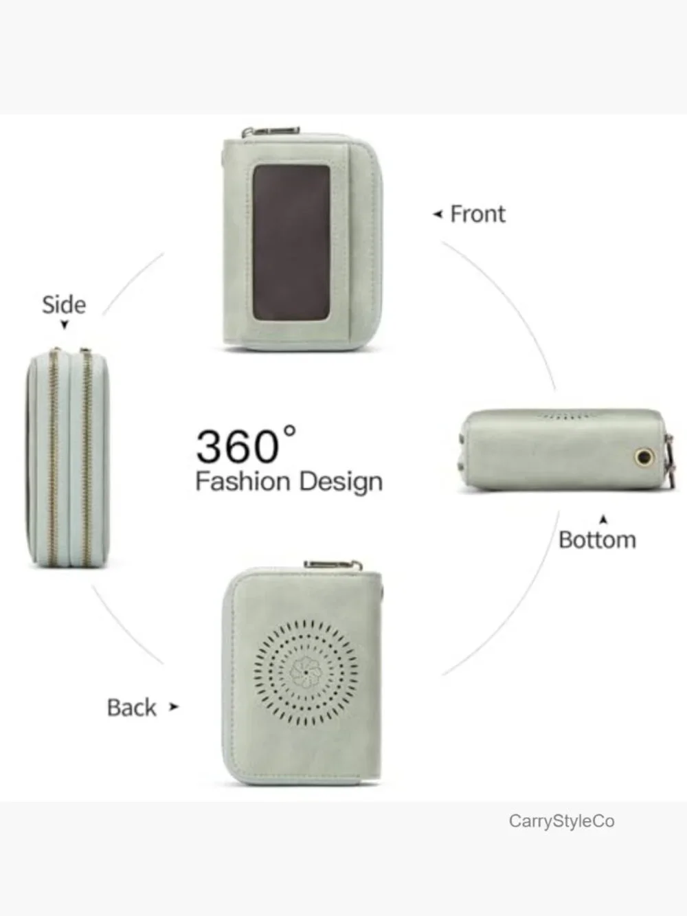 Leather Credit Card Holder Wristlet RFID Blocking Double Zipper with ID Window